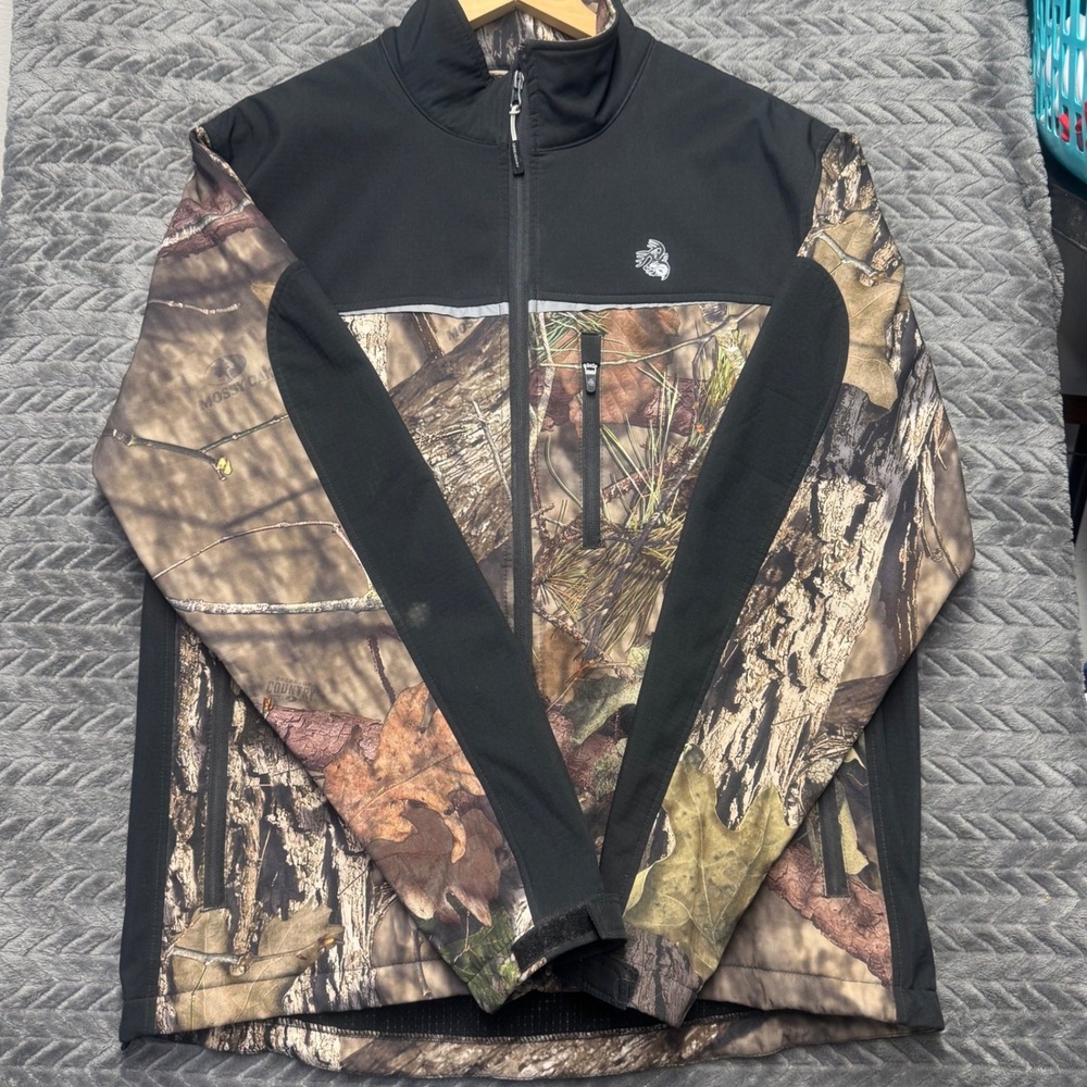 Legendary Whitetails‎ Mens Mossy Oak Camo Softshell Jacket Black Fleece Lined LG